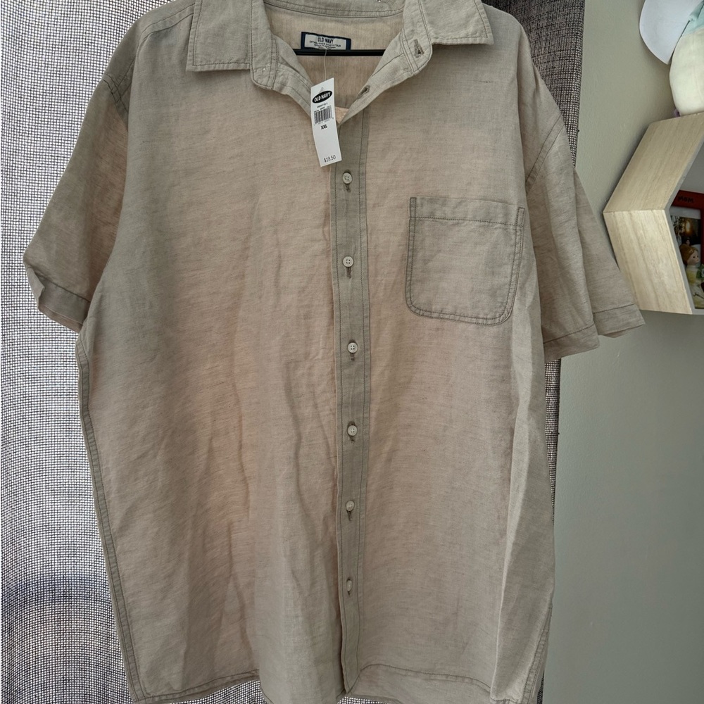 Men's Beige Short Sleeve Shirt